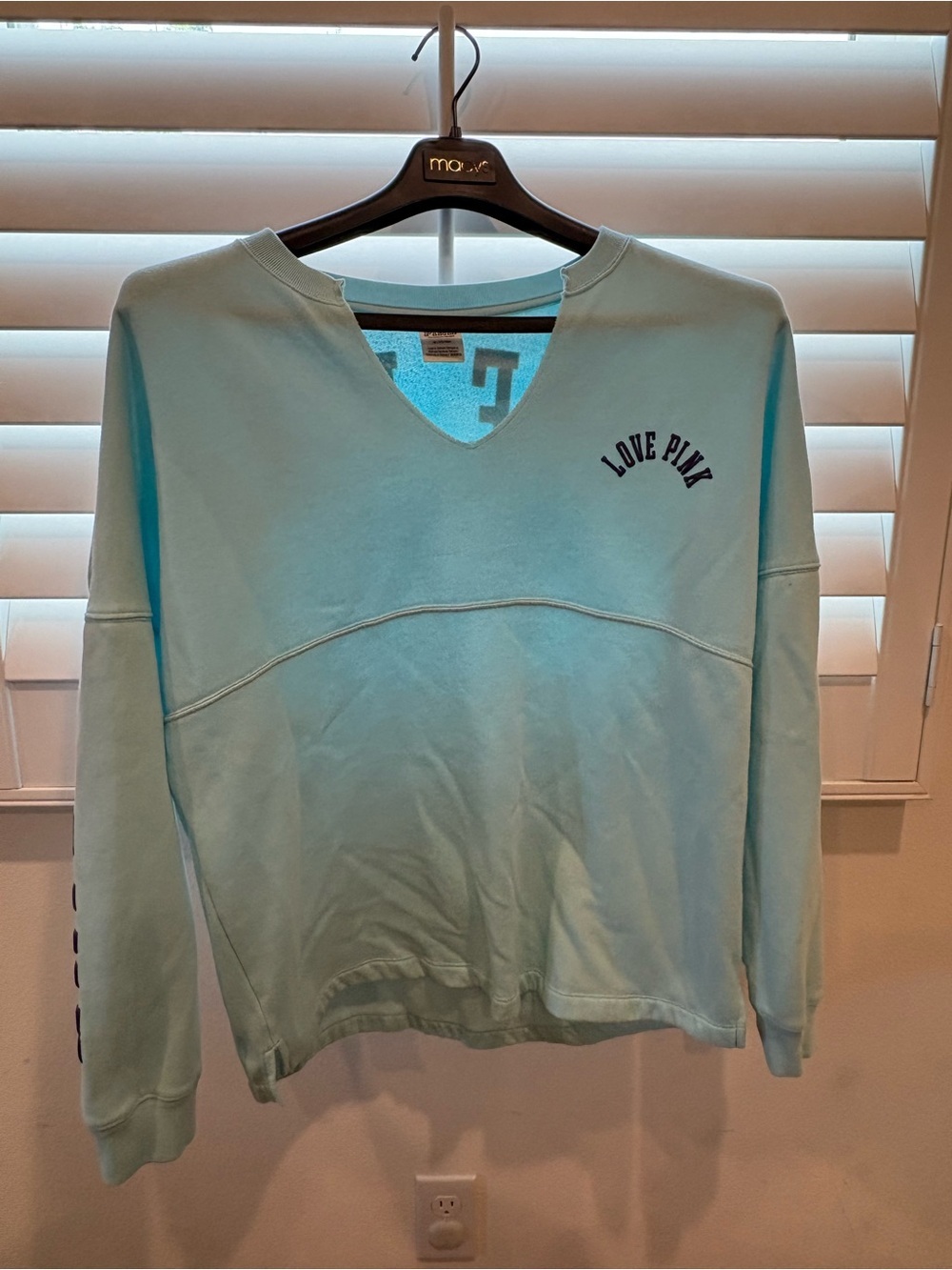 Victoria's Secret Love Pink Varsity Blue Sweatshirt Size Medium